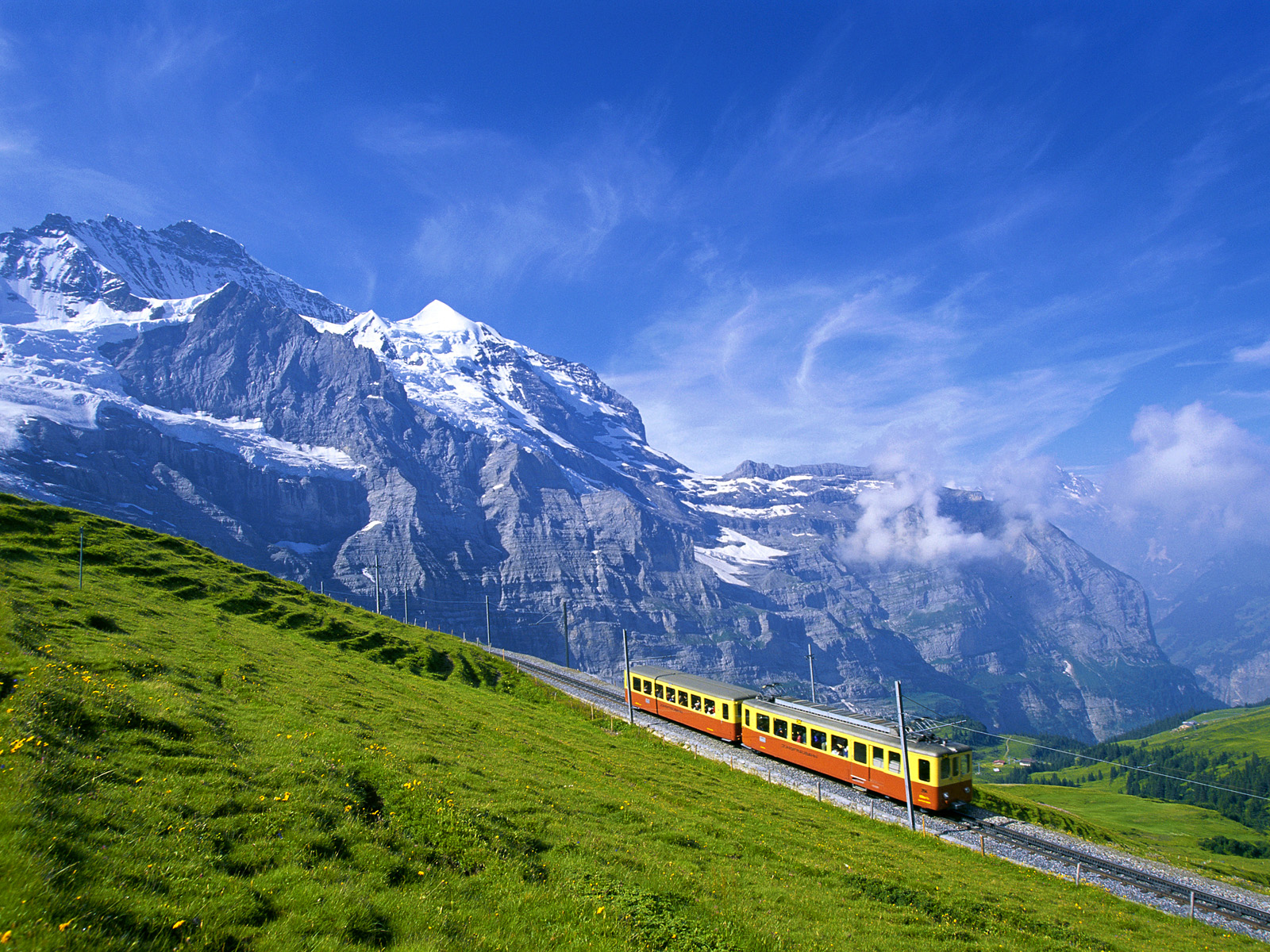 Train near Jungfrau Mountain